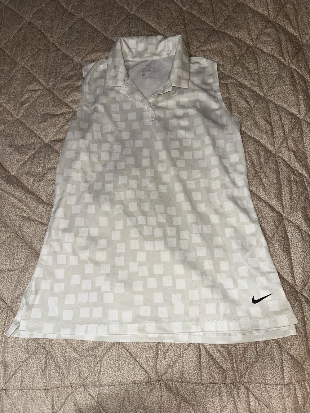 Nike White Geometric Sleeveless Polo Top